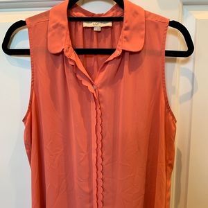 Loft Coral Sleeveless Ruffle Blouse
